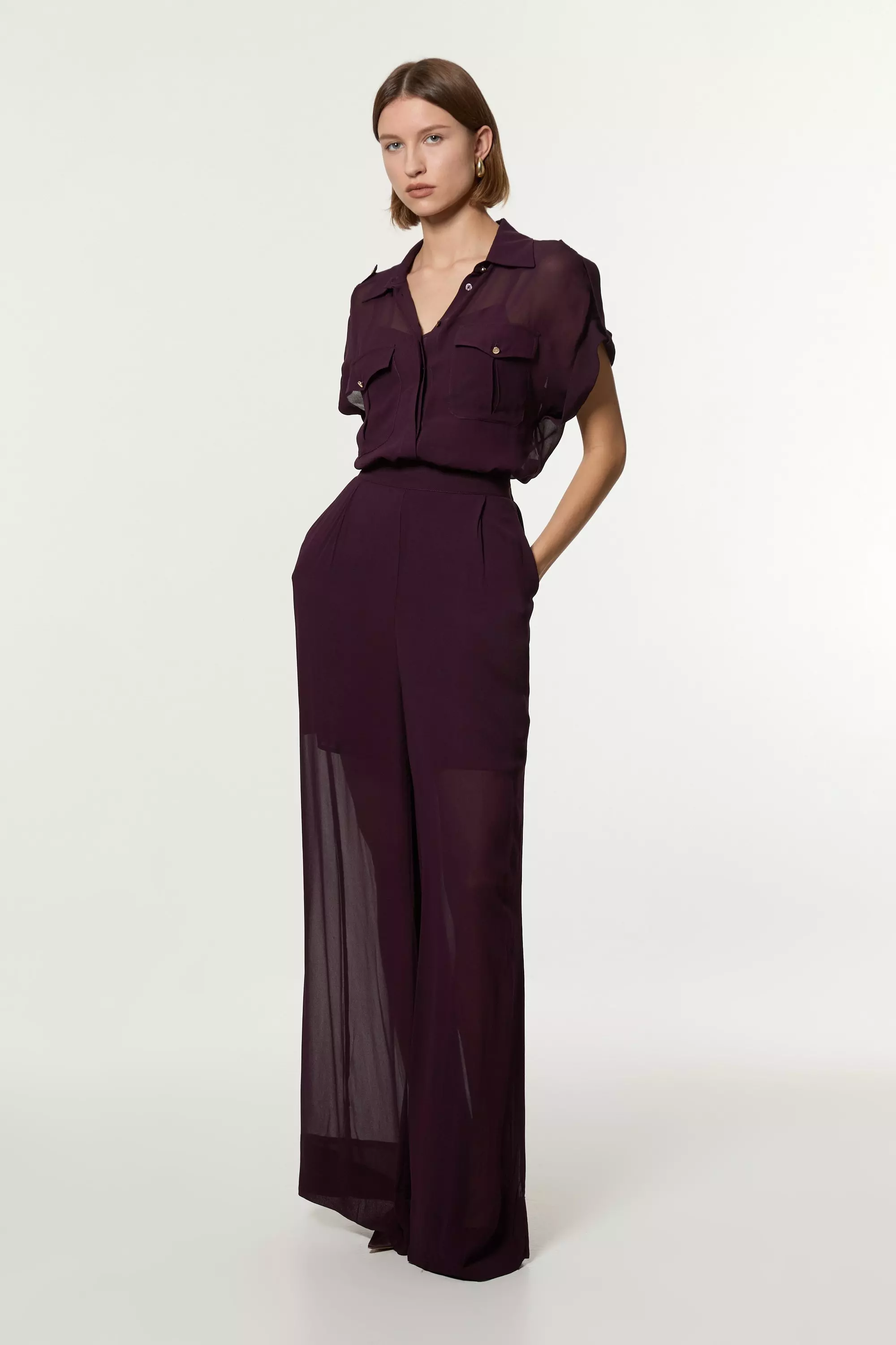 Wide Leg Viscose Georgette Woven Pants | Karen Millen